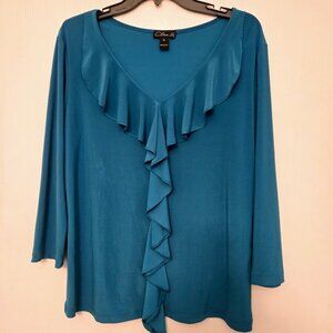Clara S cerulean teal 3/4 ruffle top tunic Size XL NWOT